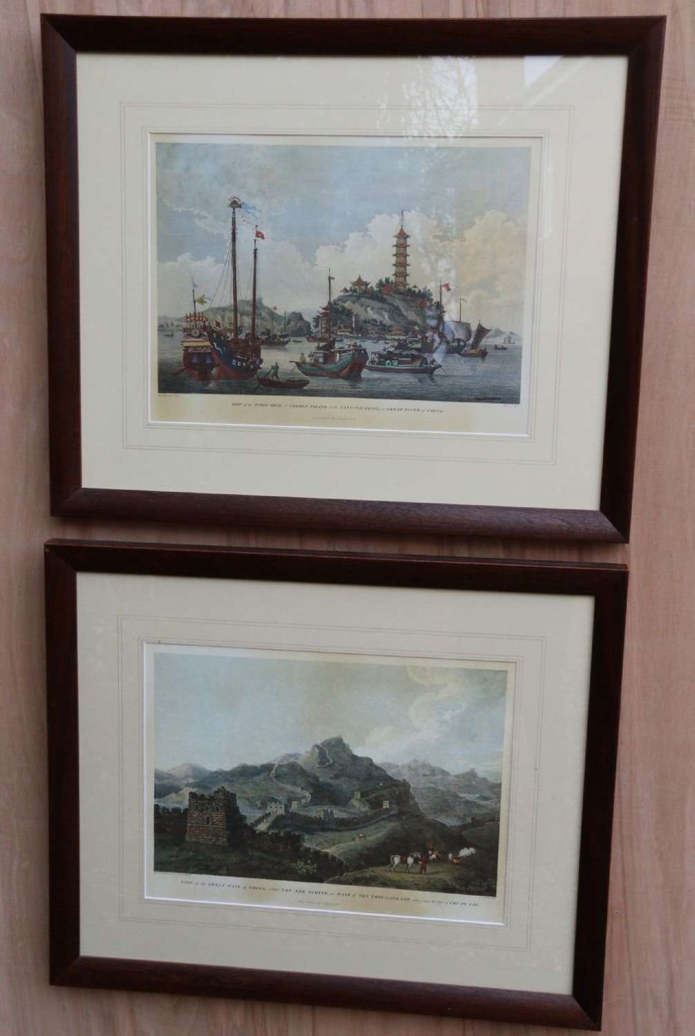 A Decorative Pair Of Coloured Prints Showing Early Views Of China
