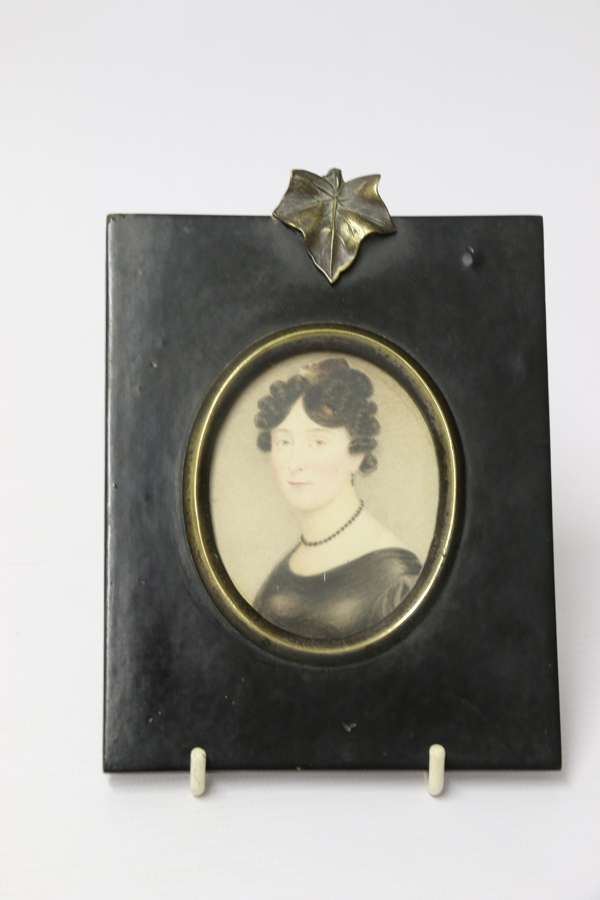 Early Miniature Framed Portrait Watercolour, C 1820