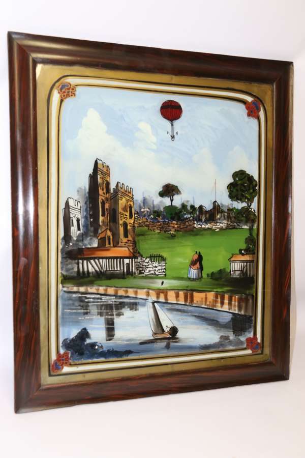 A Rare 19th Century Gas Balloon Flight Reverse Painting On Glass