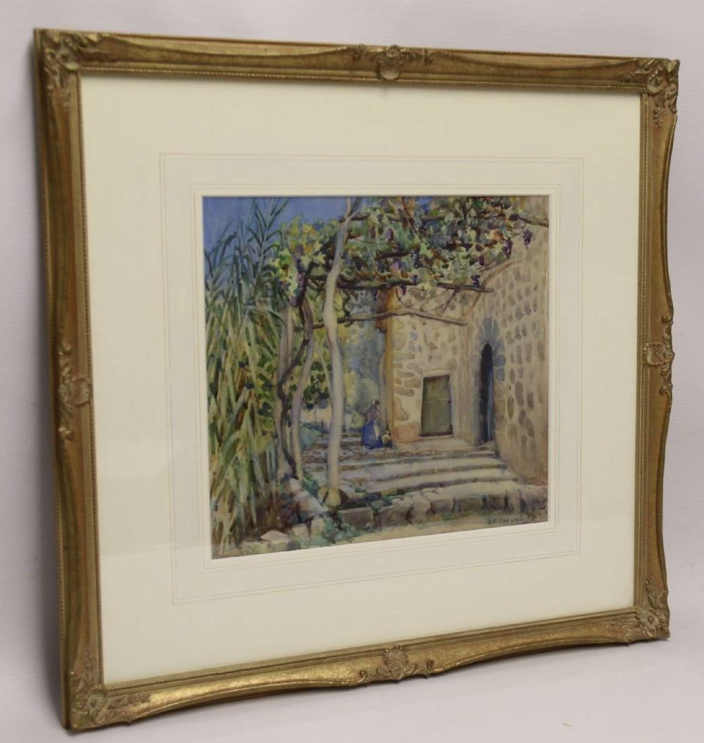 A Charming Watercolour  Painting Of A Scene In Corfu Circa 1920 By Edith E Caswall