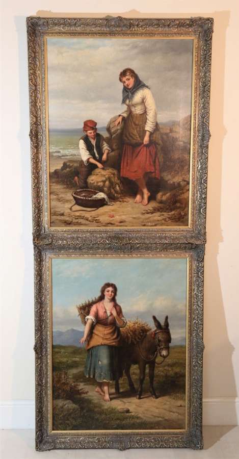 A Magnificent Large Pair Of Victorian Oil Paintings By Walter Jackson.