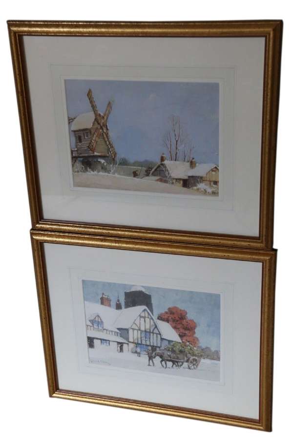 A Fine Pair Of 1930’s Watercolours By Ernest Uden, Of Snowy Landscapes.