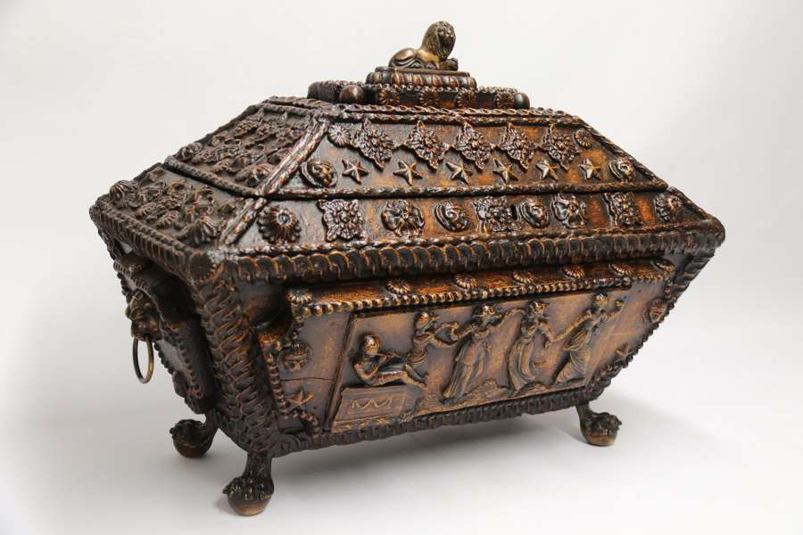 A Rare And Important Large Regency Period Country House Gesso Decorated Casket