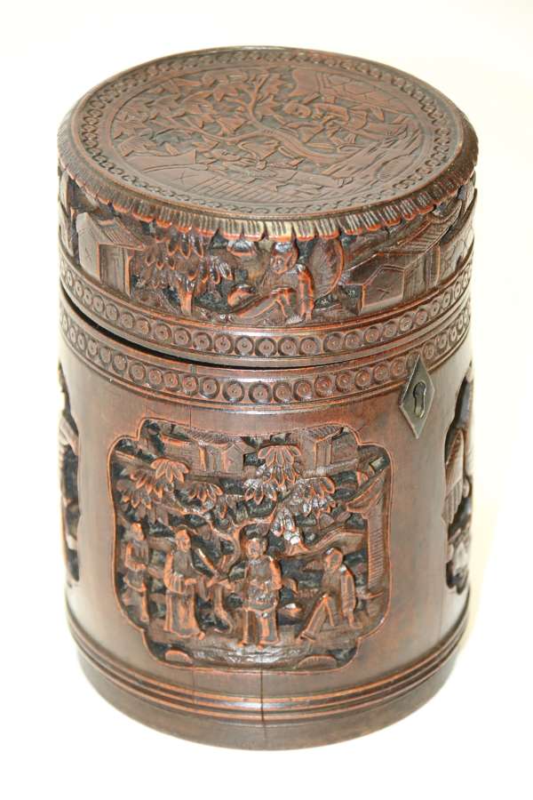 A 19th Century Carved Chinese Bamboo Tea Caddy.