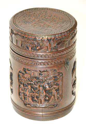 A 19th Century Carved Chinese Bamboo Tea Caddy.