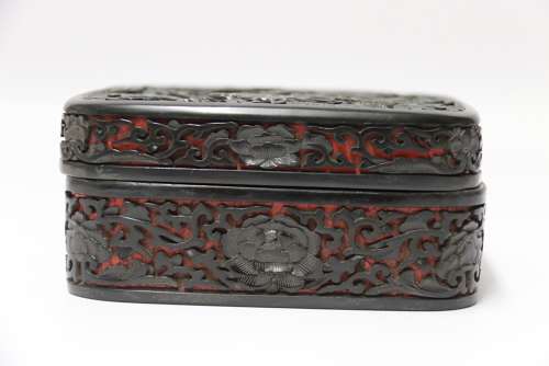 A Fine Quality 19th Century Chinese Carved Red And Black Lacquer Box