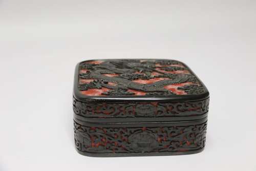 A Fine Quality 19th Century Chinese Carved Red And Black Lacquer Box