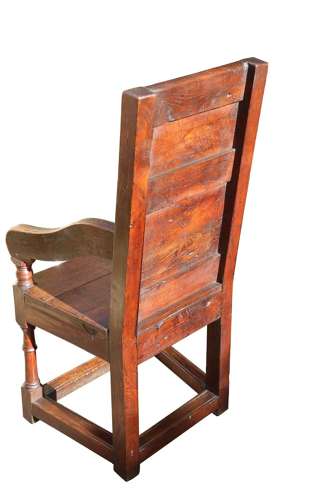 Antique English Oak Panelled And Moulded Wainscot Armchair.