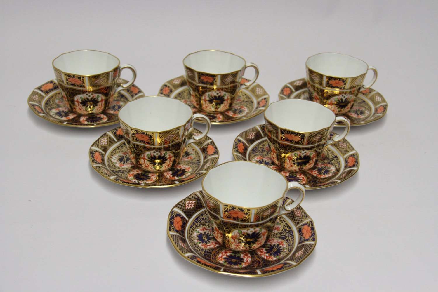 Crown Derby Hand Painted Set Of 6 Cups And Saucers, C 1910 -11
