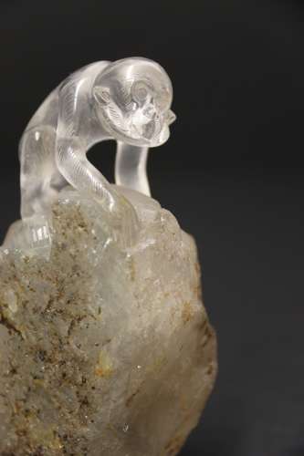 A Superb Chinese Quartz Rock Crystal Study Of A Monkey