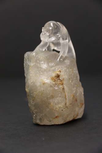 A Superb Chinese Quartz Rock Crystal Study Of A Monkey