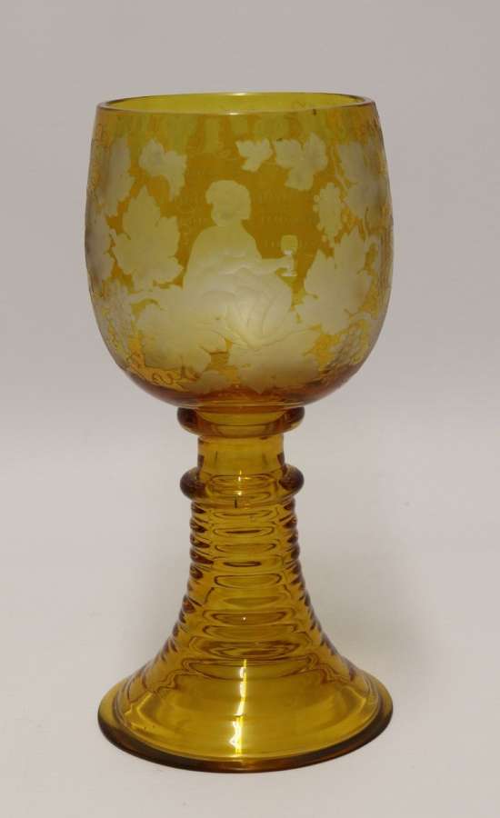 A German Amber Glass Engraved Goblet