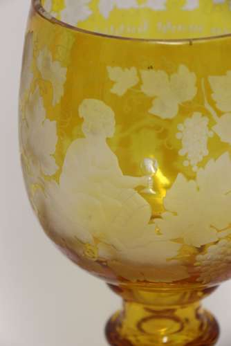 A German Amber Glass Engraved Goblet