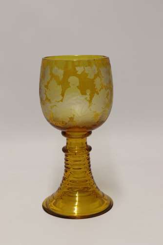 A German Amber Glass Engraved Goblet