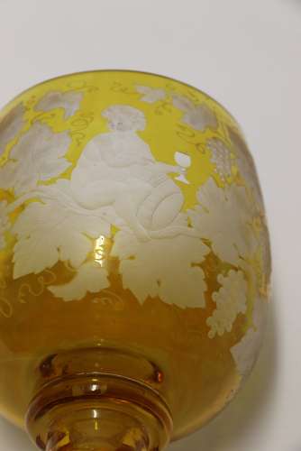 A German Amber Glass Engraved Goblet