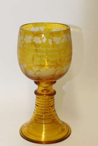 A German Amber Glass Engraved Goblet