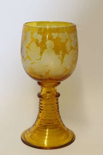 A German Amber Glass Engraved Goblet