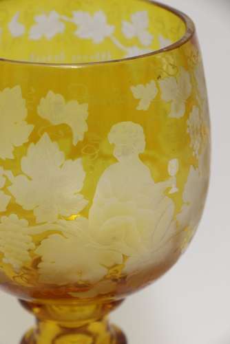 A German Amber Glass Engraved Goblet