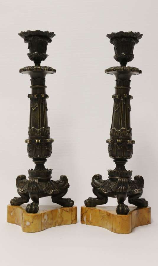 A Superb Pair Of Early 19th C French Empire Bronze Candlesticks