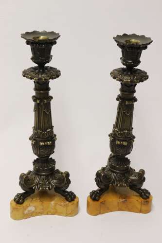 A Superb Pair Of Early 19th C French Empire Bronze Candlesticks