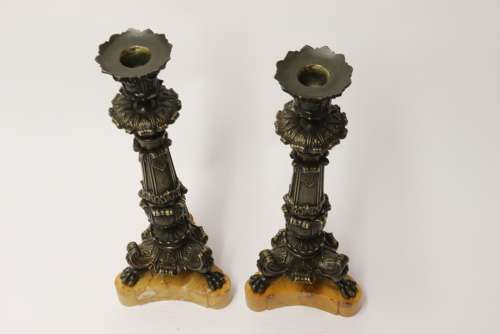 A Superb Pair Of Early 19th C French Empire Bronze Candlesticks