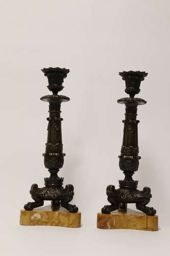 A Superb Pair Of Early 19th C French Empire Bronze Candlesticks