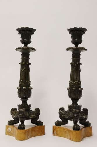 A Superb Pair Of Early 19th C French Empire Bronze Candlesticks