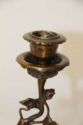 A Pair Of French Bronze Candlesticks In The Form Of Storks