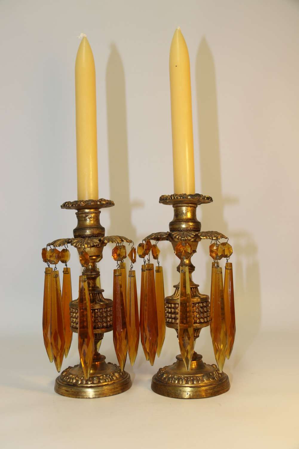 A Fine Pair Of Regency Luster Candlesticks