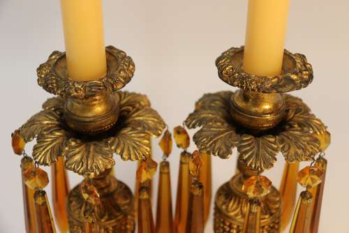 A Fine Pair Of Regency Luster Candlesticks