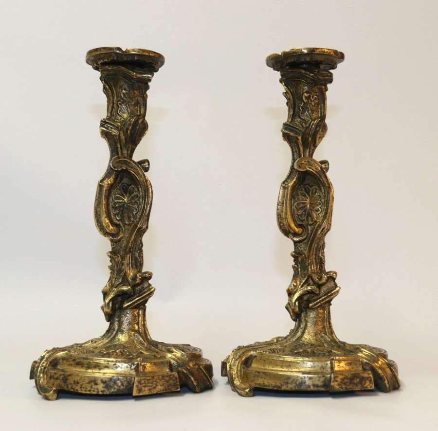 A Rare Pair Of 18th Century French Gilt Bronze Candlesticks