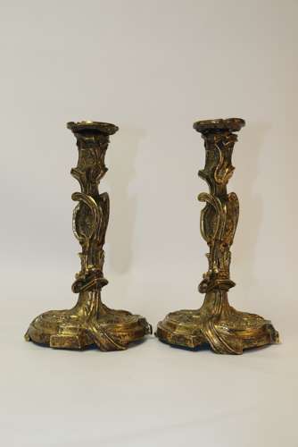 A Rare Pair Of 18th Century French Gilt Bronze Candlesticks