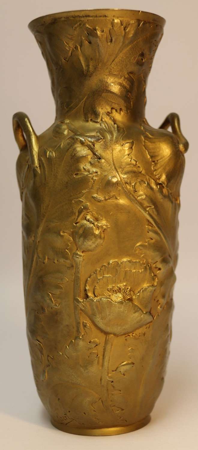 French Gilt Bronze Vase Decorated With Poppies, C 1890, Signed A Viber