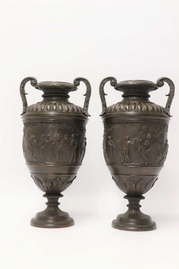 A Fine Pair Of Grand Tour French 19th C Neoclassical Bronze Urns