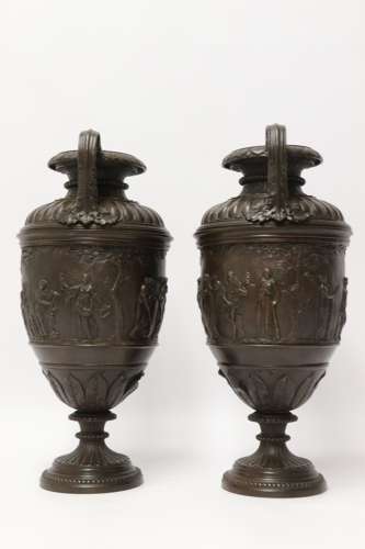 A Fine Pair Of Grand Tour French 19th C Neoclassical Bronze Urns