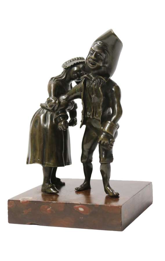 A Most Amusing 19th C Italian Bronze Study Of A Young Couple Dancing In A Drunken State.