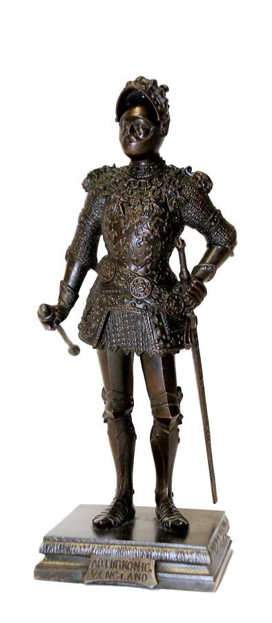 A Highly Detailed  Bronze Study Of King Arthur In Ornate Armour.