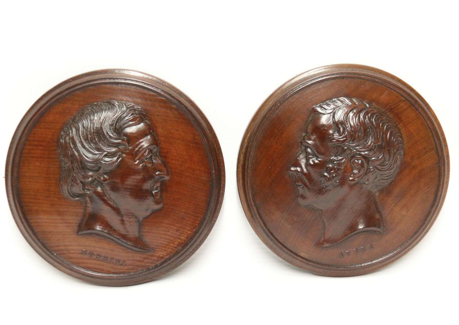 A Very Fine Pair Of Mid 19th Century Carved Mahogany Portrait Wall Plaques
 The Composers Rossini And Auber