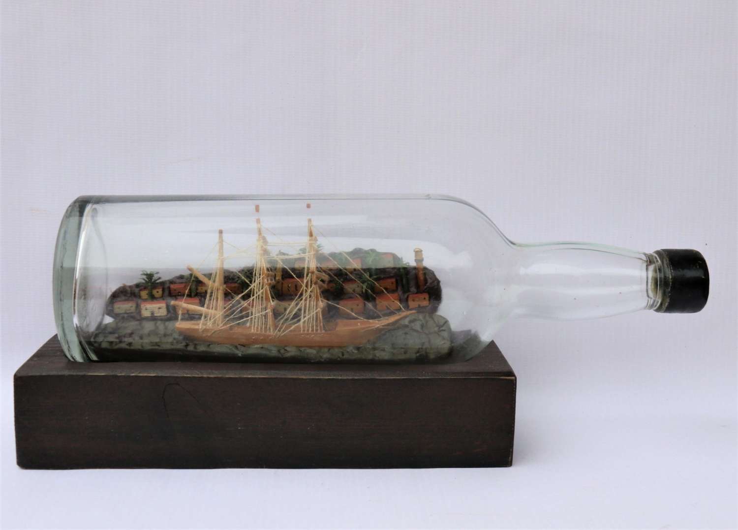 A Most Interesting Early 20th Century Model Ship Diorama Within A Bottle.