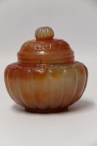 A Chinese Carved Solid Agate Jar And Cover