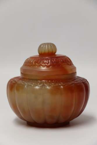 A Chinese Carved Solid Agate Jar And Cover