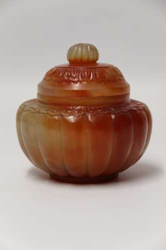 A Chinese Carved Solid Agate Jar And Cover