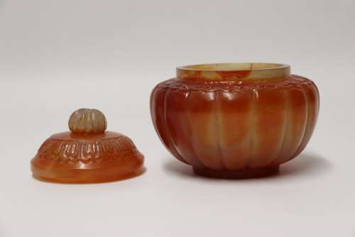 A Chinese Carved Solid Agate Jar And Cover