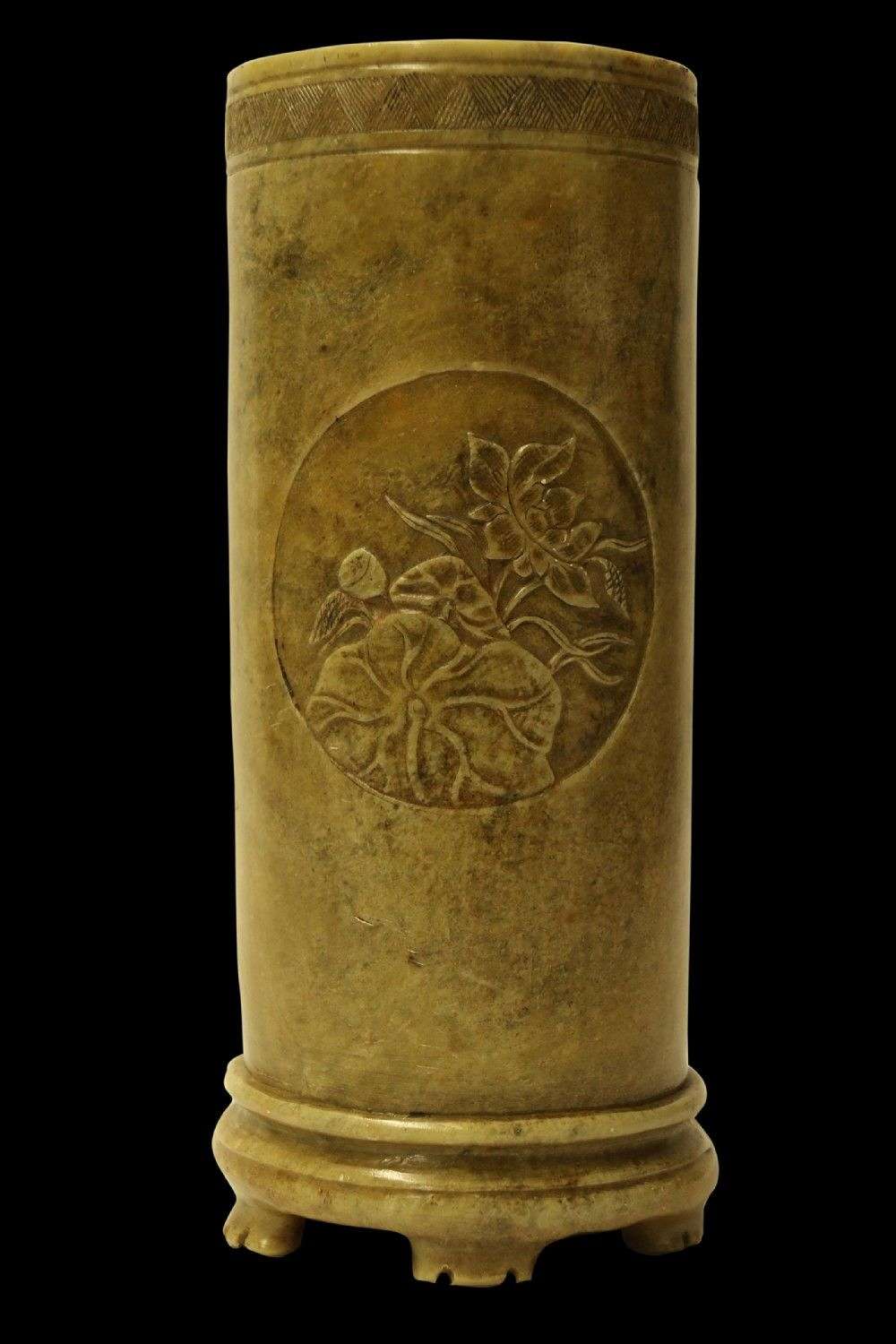 A Rare Chinese Carved Soap Stone Brush Pot