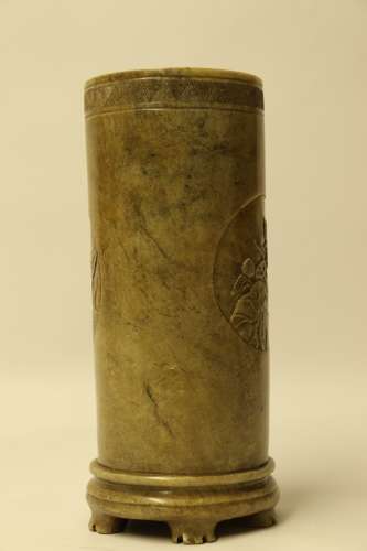 A Rare Chinese Carved Soap Stone Brush Pot