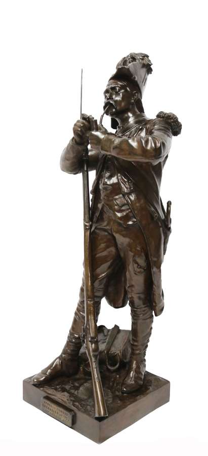 A Fine Large French Bronze Study Of A Napoleonic Period Soldier By E.H. Dumaige.