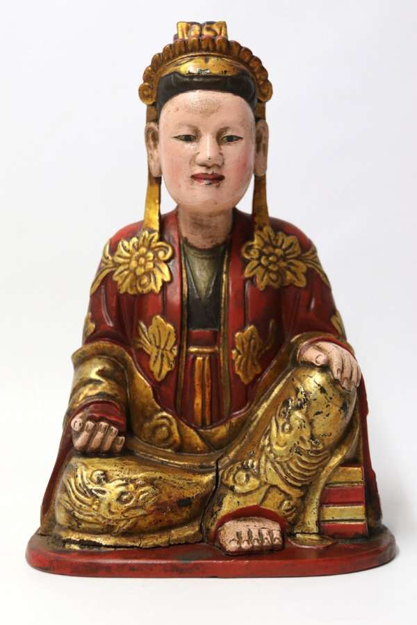 Highly Decorative Carved Wooden Figure Of A Seated Chinese Man Circa 1