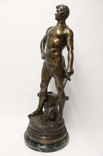 A Fine Large Spelter Study Of A Blacksmith By C.H Perron