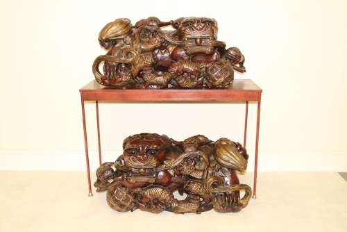 A Rare Pair Of Chinese Mythical Beasts/dogs Of Foo On Stands