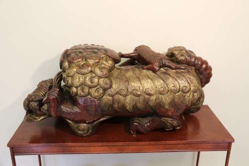 A Rare Pair Of Chinese Mythical Beasts/dogs Of Foo On Stands